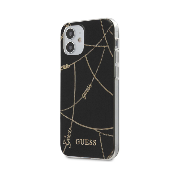 Guess чехол для iPhone 12 Mini PC/TPU Chain design Hard (черно-золотой) GUHCP12SPCUCHBK