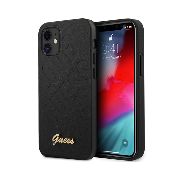 Guess чехол для iPhone 12 Mini PU Iridescent "Love" with metal logo Hard (черный) GUHCP12SPUILGBK