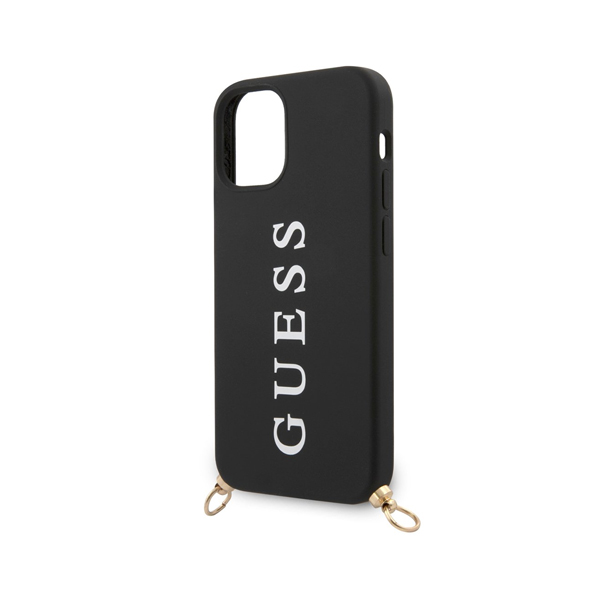 Guess чехол для iPhone 12 Mini PU Embossed white logo and strap Hard (черный) GUHCP12SPUSTCRBK