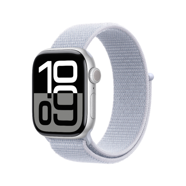 Apple-Watch-Series-10-42mm,-алюминий,-серебристый,-голубой-нейлоновый-ремешок