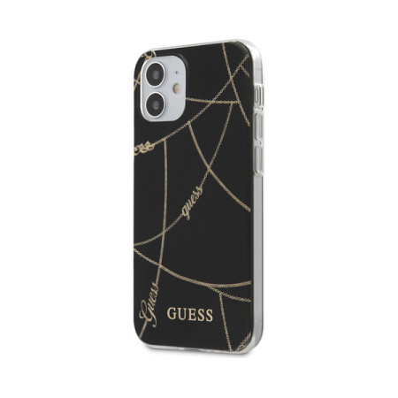 Guess чехол для iPhone 12 Mini PC/TPU Chain design Hard (черно-золотой) GUHCP12SPCUCHBK