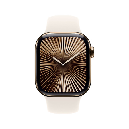 Apple Watch 10 46mm, титан, золотой, спортивный белый ремешок M/L