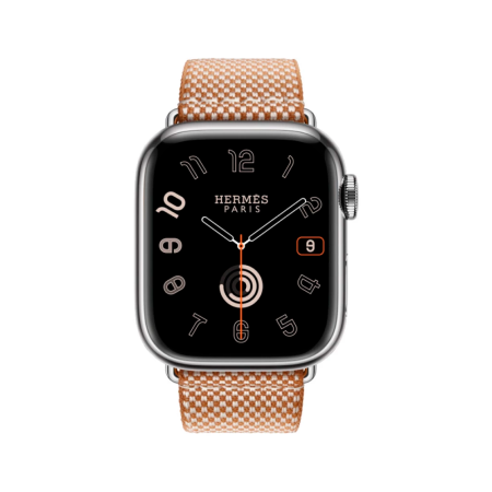 Apple Watch 11 46 Hermes, титан, серо-коричневый ремешок Toile H Single Tour Gold/Ecru