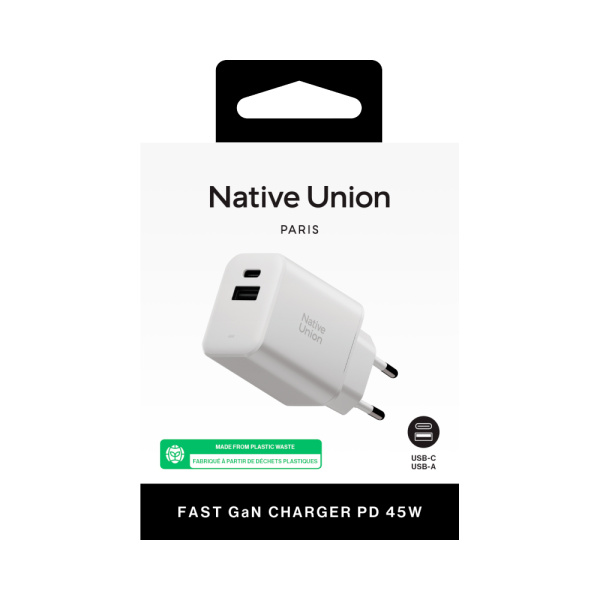 Native Union СЗУ PD Fast GaN Charger 45W Type-C + USB A (белый) FAST-PD45AC-WHT-EU