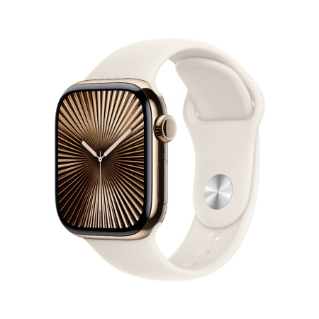 Apple Watch 10 46mm, титан, золотой, спортивный белый ремешок M/L