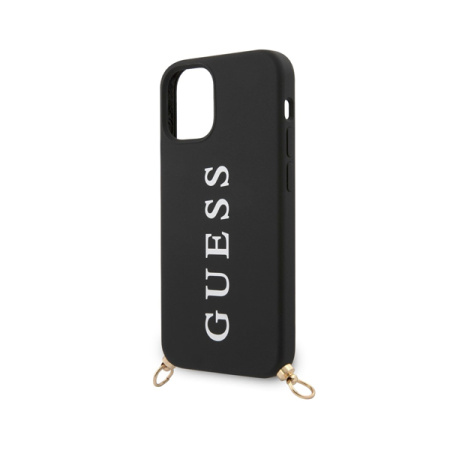 Guess чехол для iPhone 12 Mini PU Embossed white logo and strap Hard (черный) GUHCP12SPUSTCRBK