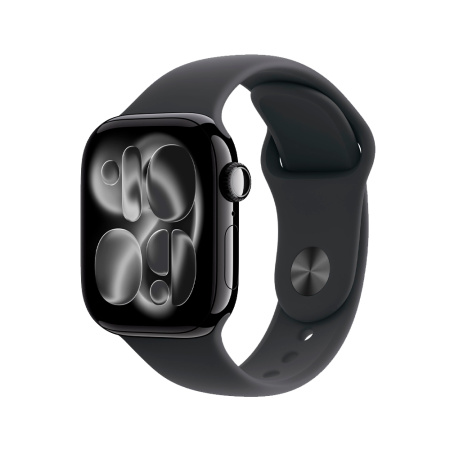 Apple Watch 11 42mm, алюминий, черный, спортивный черный ремешок S/M
