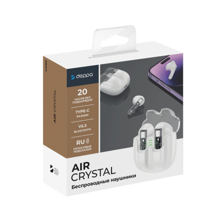 Deppa наушники беспроводные Air Crystal (белый) 44162