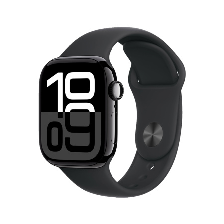 Apple Watch 10 42mm, алюминий, черный, спортивный черный ремешок