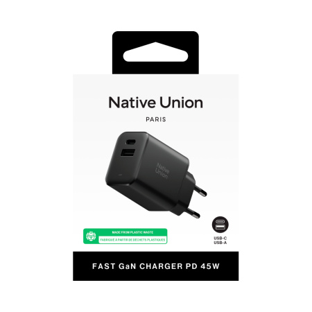 Native Union СЗУ PD Fast GaN Charger 45W Type-C + USB A (черный) FAST-PD45AC-BLK-EU