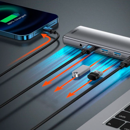 Baseus хаб Metal Gleam 11-port Type-C Hub Adapter (серый) B00030709811-00