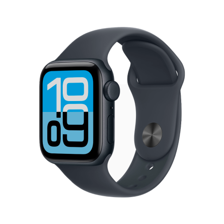 Apple Watch SE 3 44mm, тёмная ночь, спортивный черный ремешок S/M