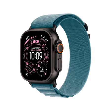 Apple Watch Ultra 3 49mm, черный, Alpine Loop M голубой ремешок