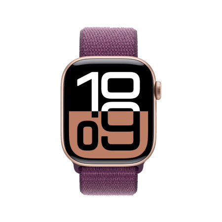 Apple Watch 10 42mm, алюминий, розовый, нейлоновый фиолетовый ремешок