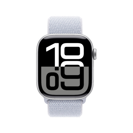 Apple Watch 10 42mm, алюминий, серебристый, нейлоновый голубой ремешок