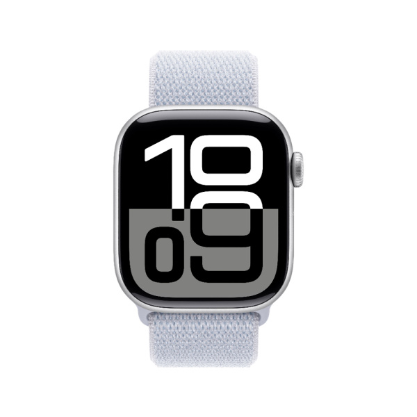 Apple Watch 10 42mm, алюминий, серебристый, нейлоновый голубой ремешок S/M