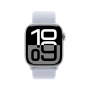 Apple Watch 10 42mm, алюминий, серебристый, нейлоновый голубой ремешок