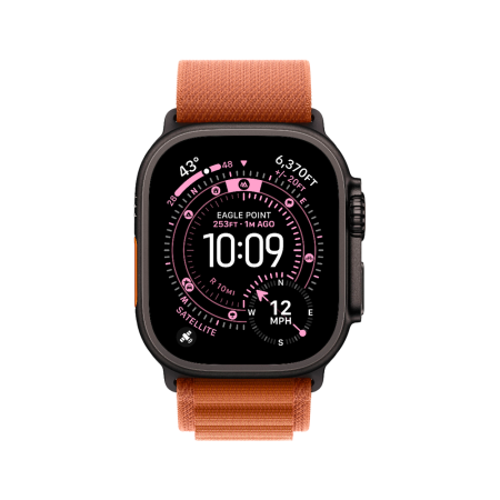 Apple Watch Ultra 3 49mm, черный, Alpine Loop S оранжевый ремешок
