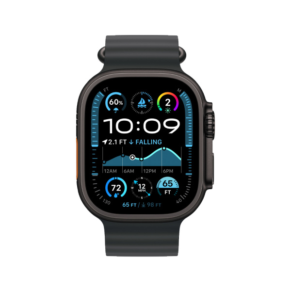 Apple Watch Ultra 2 49mm, черный, Ocean Band черный ремешок