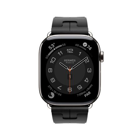 Apple Watch 11 46 Hermes, титан, черный силиконовый ремешок Kilim Single Tour Noir
