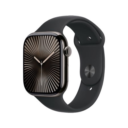 Apple Watch 10 46mm, титан, черный, спортивный черный ремешок S/M