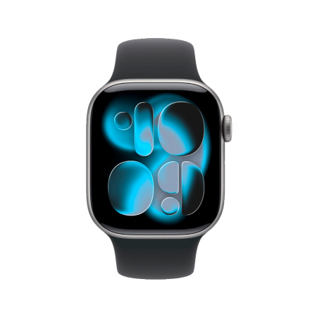 Apple Watch 11 42mm, алюминий, серый космос, спортивный черный ремешок S/M